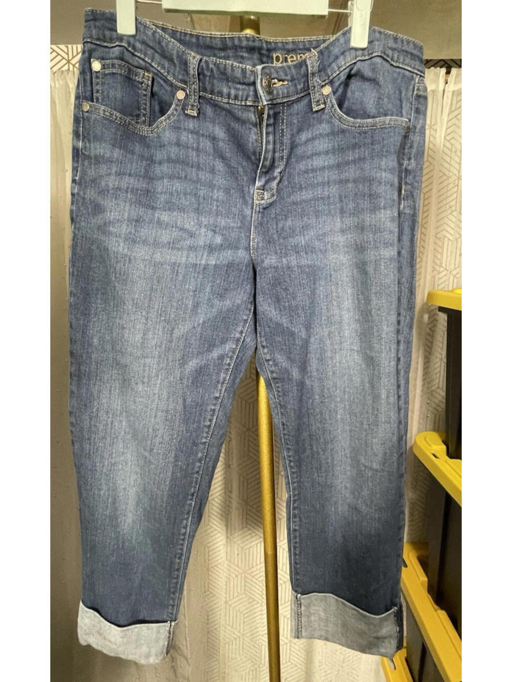 Gap Premium Straight Crop Jeans Women's 12/31 Medium Wash Cuffed Denim Pants
